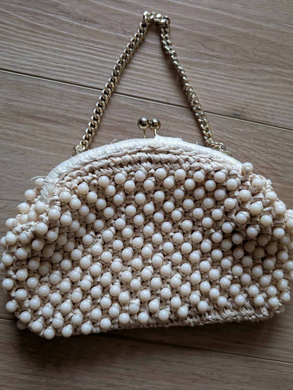 Vintage Bag By Donna Cream Beaded Handbag with Gold Chain - Picture 8 of 8